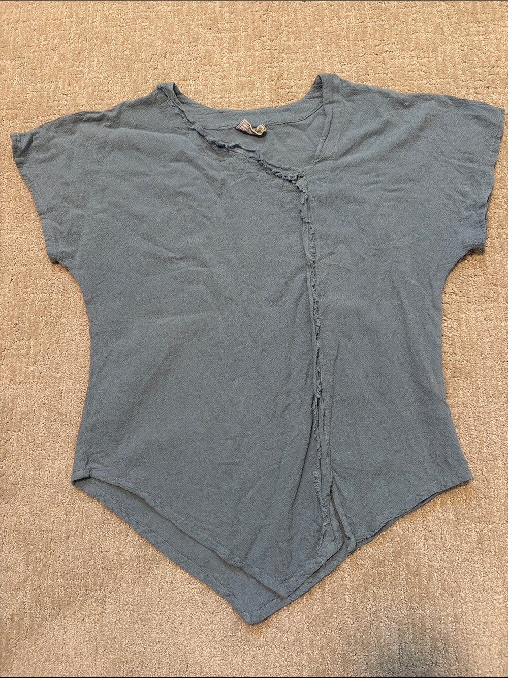 Asymmetrical Washed Blue Women's Top Large/Medium Costal Summer Cotton